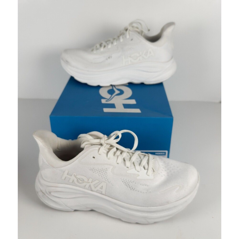 Hoka Clifton 10 White Running Shoes Men Size 9D 1162030 WVVH Sneakers
